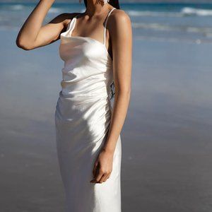 LA LUNE ASYMMETRICAL BIAS COWL MIDI DRESS - CREAM
